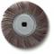 A circular grinding wheel with bristles for surface treatment, primarily used in metalworking.
