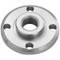 A round metal flange with four screw holes and a central thread. Commonly used in mechanical connections.