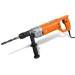 An orange and grey electric drill with a side handle, shown against a white background.