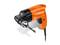 An orange electric drill driver with a metal drill bit, shown from a side view.