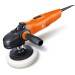An orange electric polishing machine with a black handle and white polishing pad, suitable for smoothing surfaces.
