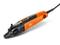 An electric tool with an orange and black casing, likely a milling device or nibbler, on a white background.