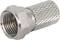 'A silver coaxial plug with threading, viewed in profile, shows the ribbed surface used for cable connections.'