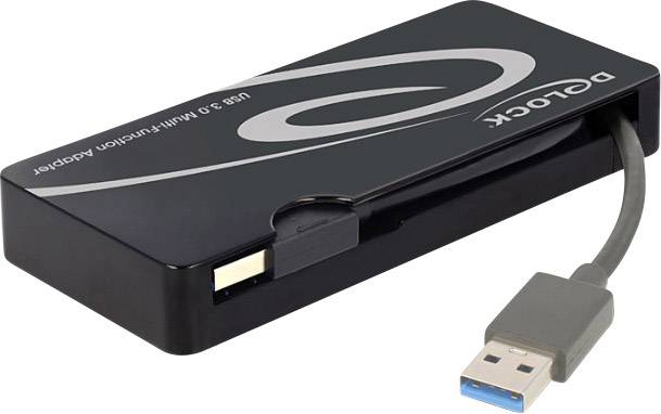 External USB 3.0 HDMI Adapter by Delock with a black enclosure and a short integrated USB cable.