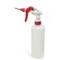 A white spray bottle with a red trigger handle and a long, thin nozzle, standing upright.