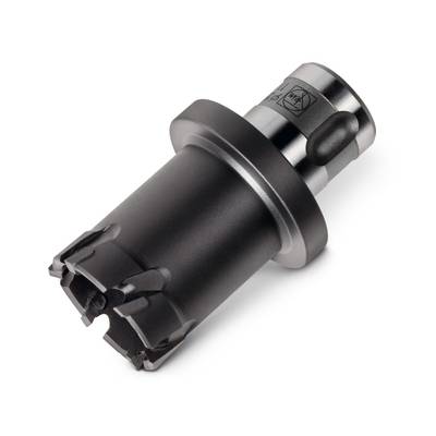 A milling tool made of metal with a rotating cutting head, used for precise material processing in industrial applications.