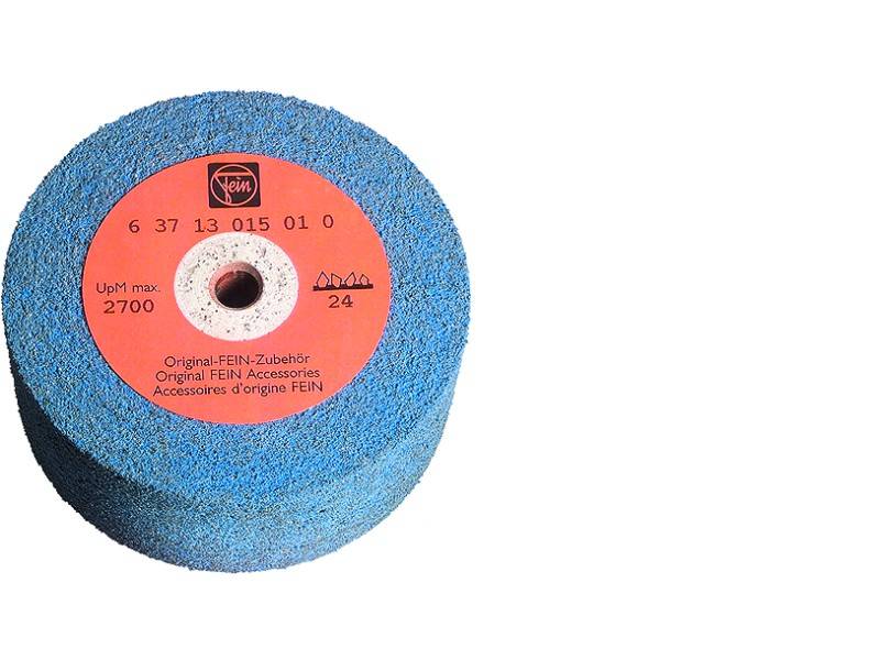 Blue sanding attachment with a red centre, labelled 'Original FEIN Accessory'. Label indicates speed of 2700 rpm and grain size 24.