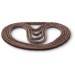 A plaited brown leather belt in the shape of a figure-of-eight lies on a white surface.