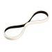 Black and white fitness resistance band in the shape of a figure of eight.