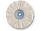 A round, white polishing pad with a folded surface and a blue plastic centre. Ideal for smoothing and polishing surfaces.