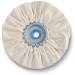 White cloth polishing pad with a blue centre, used for surface polishing.