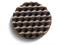 Brown, round foam with a wavy surface, on a white background. Suitable for sound insulation or padding.