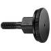 Black plastic screw with a knurled textured head and smooth shaft, suitable for manual adjustments.