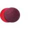 A spherical, dark red sponge on a light red background, likely used for cosmetic or cleansing purposes.