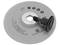 Grey grinding wheel with quick-clamping screw, showing application and safety symbols.