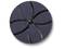 A dark blue round sanding pad with five symmetrically arranged, curved recesses, with a black disc at the centre.