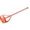 A red paint mixer with a long handle, suitable for use with drill machines.