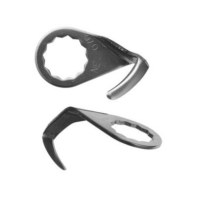 Two metallic bottle openers with serrated edges. The top one shows the operating side, the bottom one the underside of the opener.