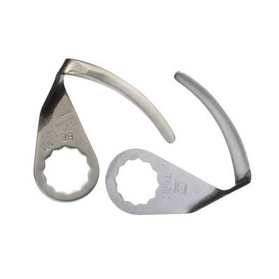 Two metal spanners with ring-shaped ends, used for loosening round nuts or bolts.