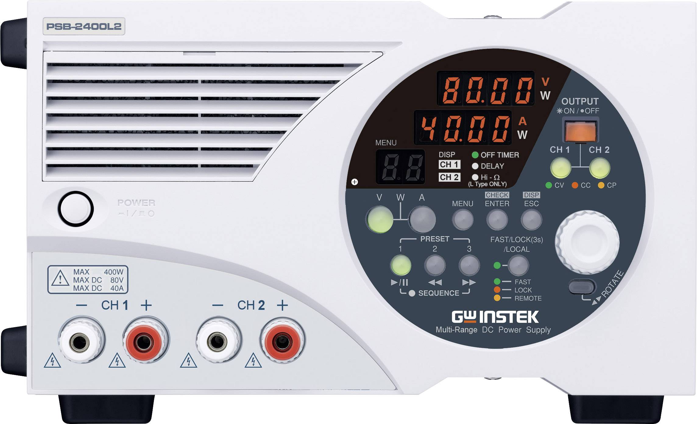 GW Instek PSB-2400L2 Bench PSU (adjustable voltage) 1 V - 84 V DC 1 - 42 A 800 W USB , RS232, Analogue programmable, OVP, Master/slave communication protocol,