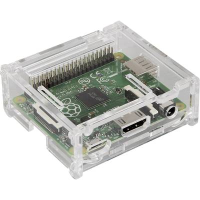 A Raspberry Pi in a transparent case, showing ports and circuit board components. Used for programming and electronics projects.