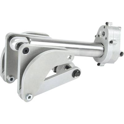 Metallic machine component with a cylinder and joints. Used in mechanical constructions to enable movement.
