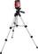 A red cross-line laser on a silver tripod projects horizontal and vertical lines. Suitable for precise alignment work.