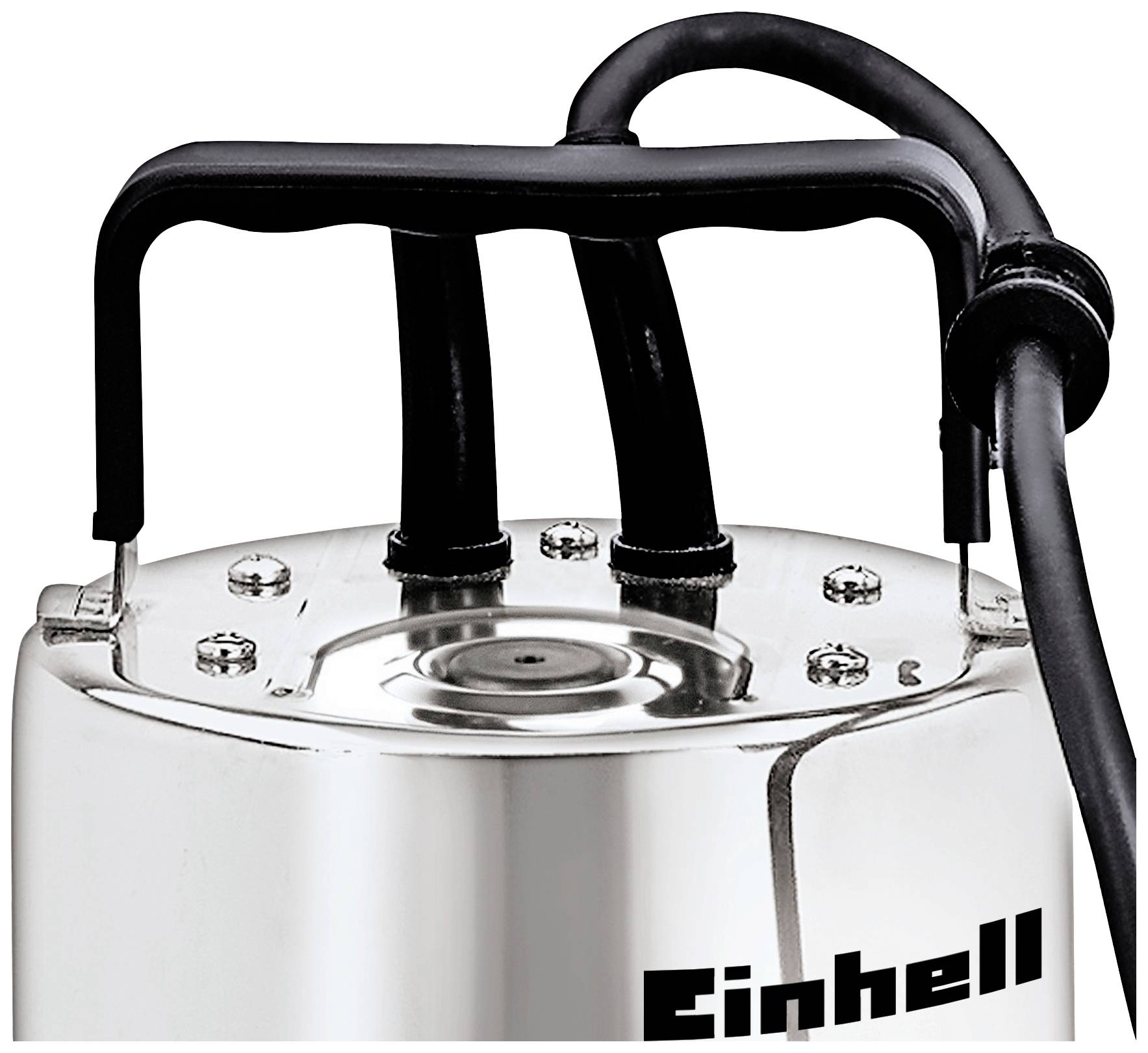 A silver pump with a black handle and cables, bearing the brand name 'Einhell'. It appears to be suitable for water pumping applications.