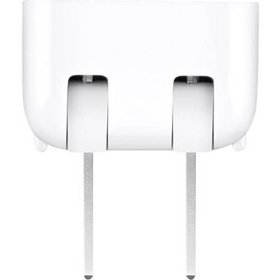 A white mains adapter with two metal pins designed for connection to a power socket.