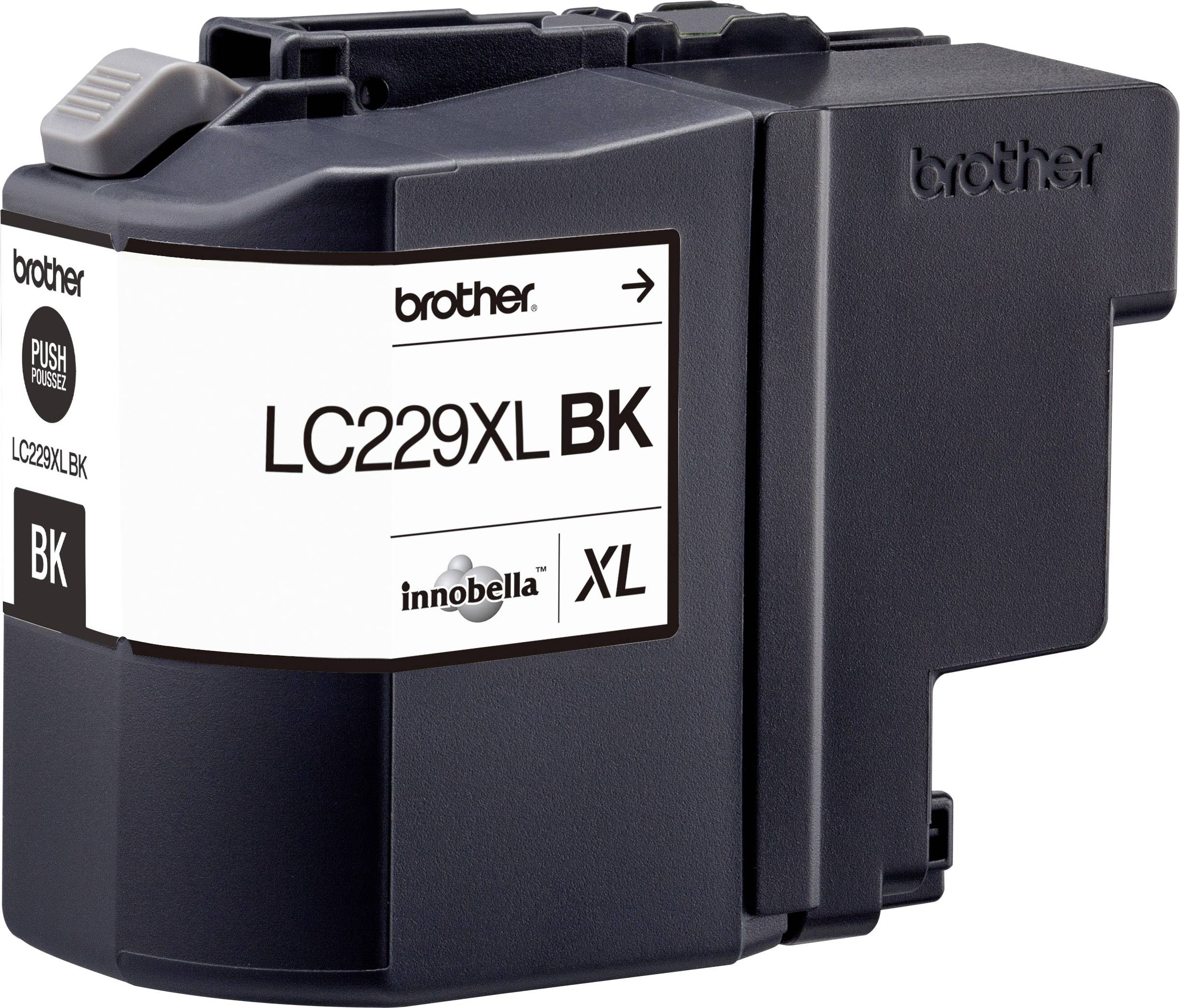 Black ink cartridge by Brother, model LC229XL BK, high capacity, compatible with printers in the Innobella series.