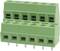 Green, multi-pole connector with screw terminals, for connecting electrical lines on printed circuit boards.
