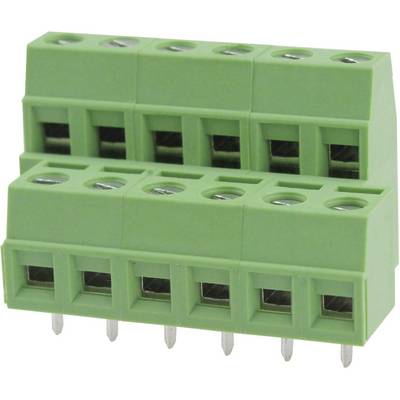 Green, multi-pole connector with eight terminals, used for electrical connection of wires in electronic devices.
