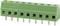 Green, multi-pole screw terminal with metal pins for electrical connections.