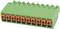 A green connector with ten orange ports, horizontal orientation, used for electrical connection.