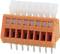 'Orange connector with white levers and silver pin contacts, suitable for electronic connections.'