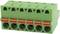 Green terminal block with red levers, suitable for connecting electrical wires in control panels and devices.