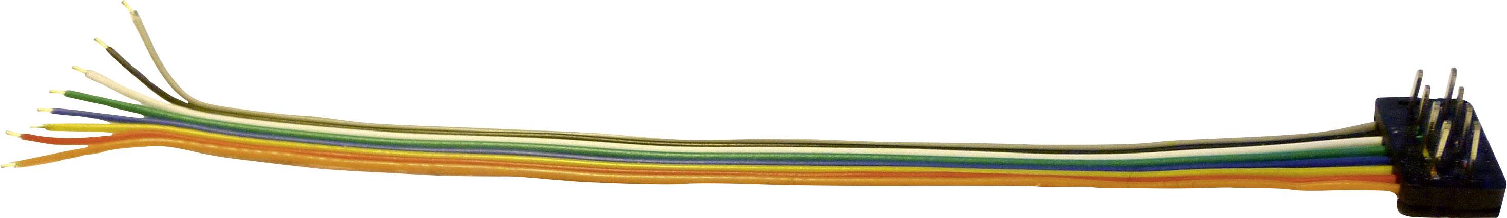 Multicoloured cables with connectors at one end.