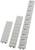 Three white plastic strips with bent metal hooks at equal intervals. They vary in the number of sections.