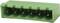 Green, rectangular connector with multiple pins at regular intervals, used for electronic circuits and devices.