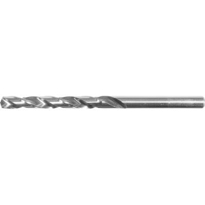 A metal spiral drill bit with four cutting edges and a smooth surface, suitable for drilling hard materials.