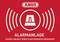 Red warning sign with the text 'ABUS Alarm System. This property is electronically secured.' and an alarm symbol in the centre.
