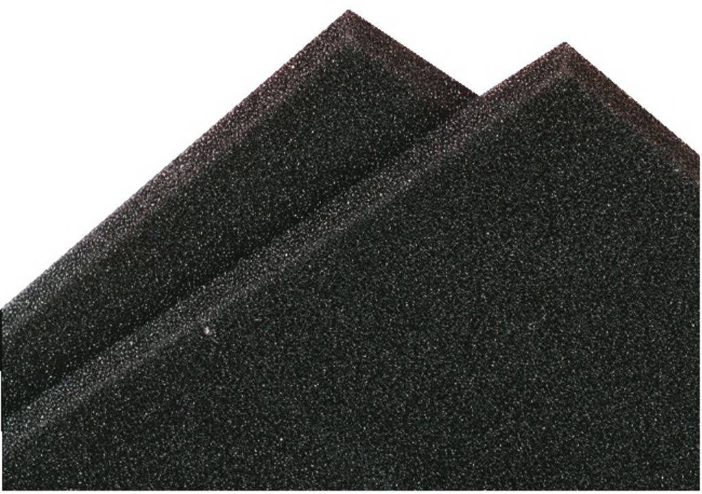 Black foam sheets stacked crosswise. They are smooth and potentially suitable for insulation or packaging purposes.