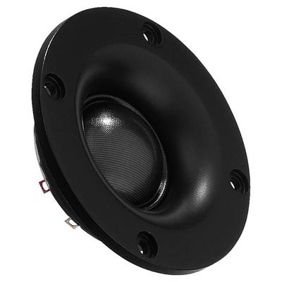 A black loudspeaker driver with a curved membrane, suitable for audio applications and sound reproduction.