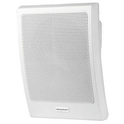 A white wall-mounted speaker with a grille design and the 'Monacor' logo at the bottom.