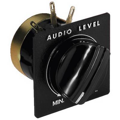 Black rotary dial with 'Audio Level' and 'Min' labels. The dial is positioned in the middle and is used for volume control.