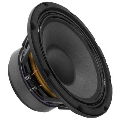A large black speaker with a round diaphragm cone, tilted to the side against a white background.