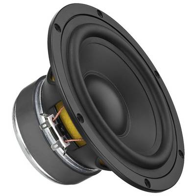 A black speaker in close-up, slightly angled upwards to the right, reveals the membrane and outer structure.