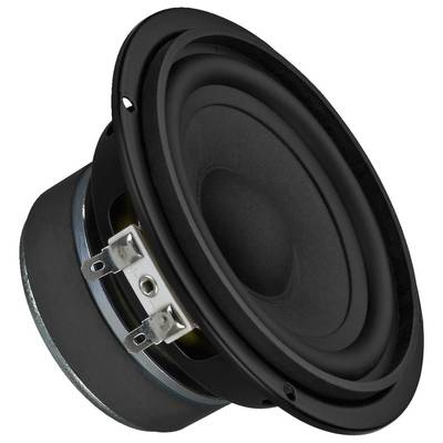 A black speaker, shown from an angle that reveals the speaker membrane and connections.