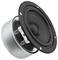 Round loudspeaker with metallic back and black foam membrane. Suitable for audio applications in devices.