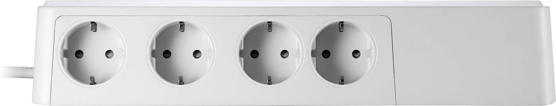 A white four-socket extension lead with no plugs connected.